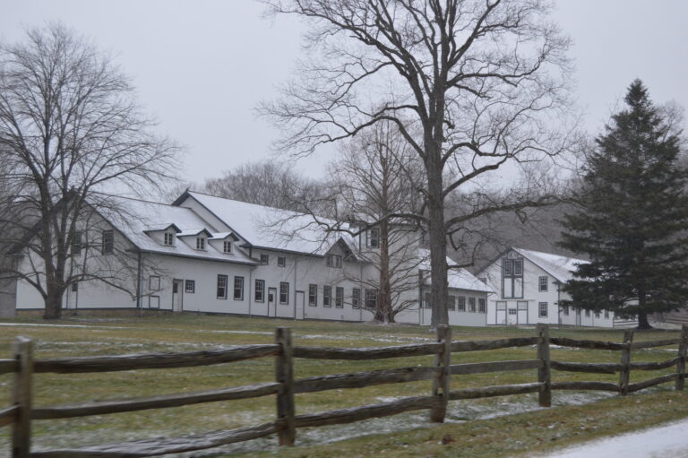 Halfred Farms estate on Shaker Boulevard in Hunting Valley, a wooded rural estate scene